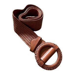 Wide Braided Round Buckle Synthetic Leather Belt, M/L